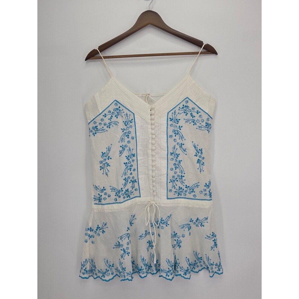 New Juliet Dunn London Mini Dress Coverup Turquoise Embroidered Size US 6/8